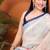 Off white pure linen printed saree with blouse