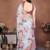 Blue pure linen printed saree with blouse
