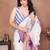 White pure linen printed saree with blouse