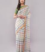 White pure linen woven design saree with blouse