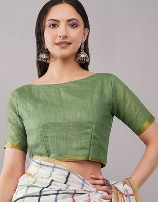 White pure linen woven design saree with blouse 4