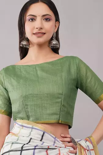 White pure linen woven design saree with blouse