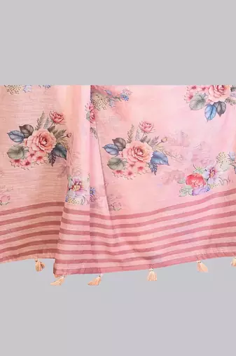 Pink pure linen printed saree with blouse