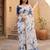 White pure linen printed saree with blouse
