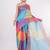 Multicolor pure linen colourblocked saree with blouse