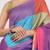 Multicolor pure linen colourblocked saree with blouse