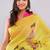 Yellow pure linen printed saree with blouse