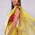 Yellow pure linen printed saree with blouse