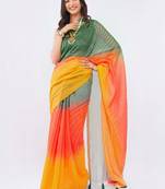 Multicolor pure linen printed saree with blouse