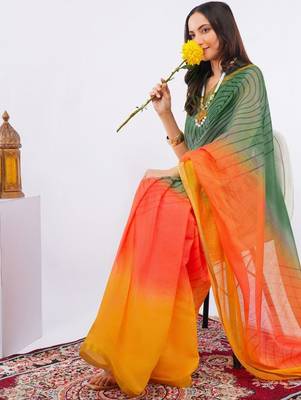 Multicolor pure linen printed saree with blouse 2