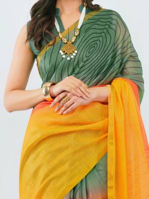 Multicolor pure linen printed saree with blouse 3