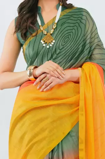 Multicolor pure linen printed saree with blouse