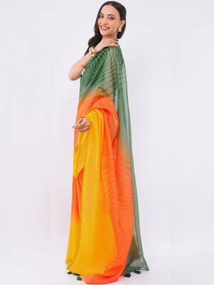 Multicolor pure linen printed saree with blouse 5