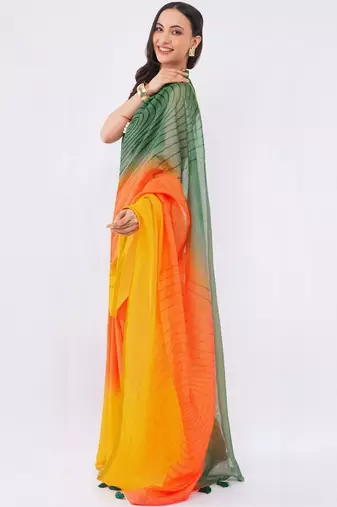 Multicolor pure linen printed saree with blouse