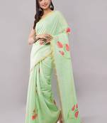 Lime pure linen printed saree with blouse