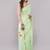 Lime pure linen printed saree with blouse