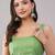 Lime pure linen printed saree with blouse