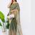 Olive pure linen printed saree with blouse