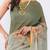 Olive pure linen printed saree with blouse