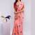Peach pure linen printed saree with blouse