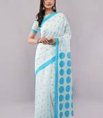 Off white pure linen printed saree with blouse