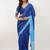 Blue pure linen colourblocked saree with blouse