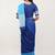 Blue pure linen colourblocked saree with blouse