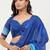 Blue pure linen colourblocked saree with blouse