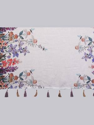 White pure linen printed saree with blouse 4
