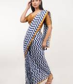 White pure linen printed saree with blouse