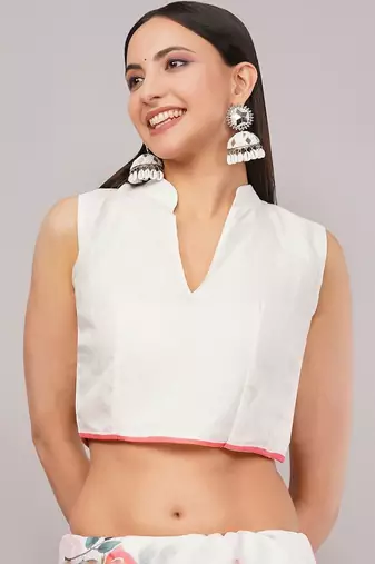 White pure linen printed saree with blouse