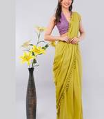 Olive blended cotton solid saree with blouse