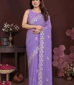 Lavender pure georgette embroidered saree with blouse
