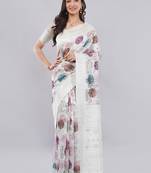 Off white silk blend printed saree with blouse