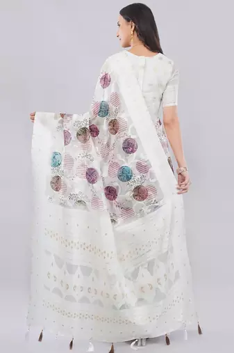 Off white silk blend printed saree with blouse