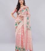 Peach silk blend woven design saree with blouse
