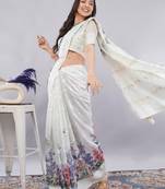 Off white silk blend printed saree with blouse