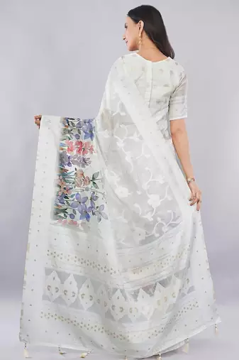 Off white silk blend printed saree with blouse