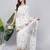 White silk blend printed saree with blouse