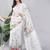 White silk blend printed saree with blouse
