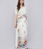 Off white silk blend printed saree with blouse