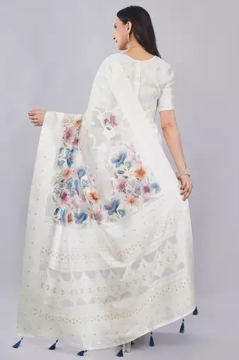 Off white silk blend printed saree with blouse
