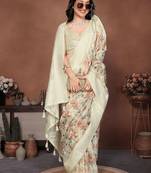 Off white silk blend printed saree with blouse