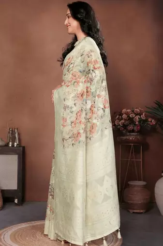 Off white silk blend printed saree with blouse