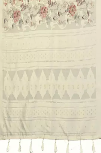 Off white silk blend printed saree with blouse
