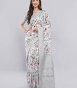 Grey silk blend printed saree with blouse