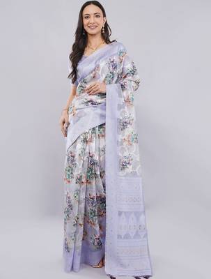 Lavender silk blend printed saree with blouse 1