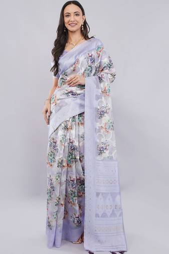 Lavender silk blend printed saree with blouse