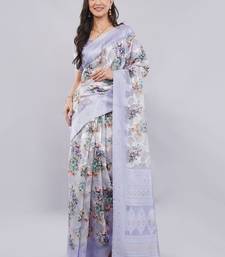 Lavender silk blend printed saree with blouse