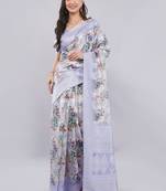 Lavender silk blend printed saree with blouse